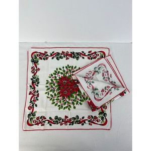 Christmas Dinner Napkins Holly Poinsettias Lot of 2
